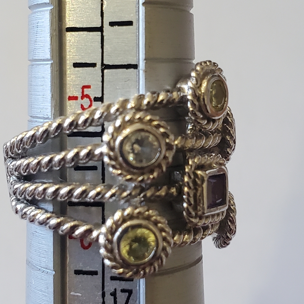 Joseph Esposito "ESPO" Multi-Stone Silver Ring, Sz 5.5 - Picture 8 of 9